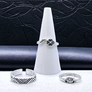3 pc Set Stackable Gypsy Boho Knuckle Rings Turtle Floral Silver Zinc Alloy